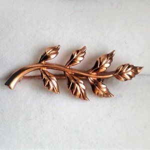 Vintage Russian Russia USSR 14K 583 Rose Pink Gold Tree Branch Leaf Brooch Pin